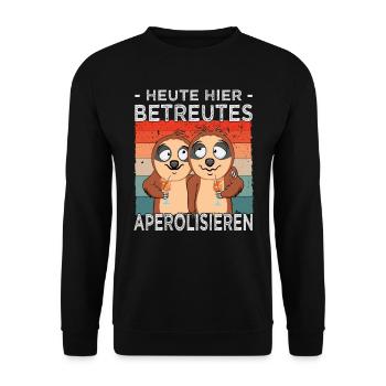 Betreutes Aperolisieren - Faultiere - Cocktail - Unisex Pullover - Schwarz - Vorne - Alina (178cm) & Michal (187cm)
