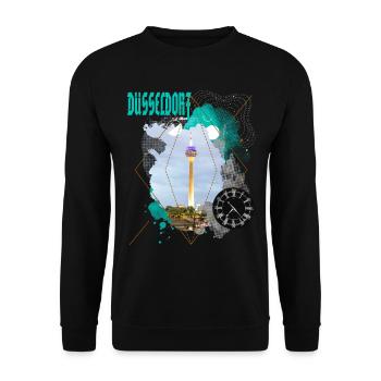 Düsseldorf Deutschland Stadt Skyline Vintage Retro - Unisex Pullover - Schwarz - Vorne - Alina (178cm) & Michal (187cm)