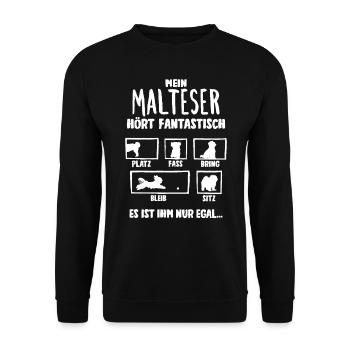 Mein Malteser hört fantastisch Hunde - Unisex Pullover - Schwarz - Vorne - Alina (178cm) & Michal (187cm)