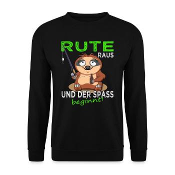 Rute raus - Angler - Angeln - Unisex Pullover - Schwarz - Vorne - Alina (178cm) & Michal (187cm)