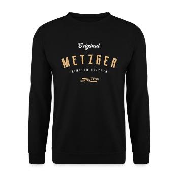Metzger Limited Edition Metzgerei Lustiges - Unisex Pullover - Schwarz - Vorne - Alina (178cm) & Michal (187cm)