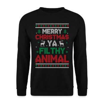 Merry Christmas Ya Filthy Animals - Saying Ugly Ch - Unisex Pullover - Schwarz - Vorne - Alina (178cm) & Michal (187cm)