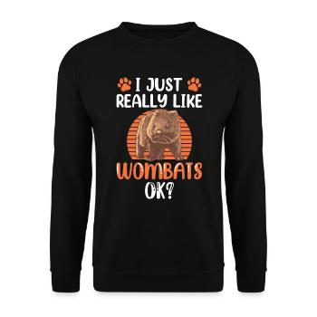 Ich mag einfach Wombat Australien Beuteltier - Unisex Pullover - Schwarz - Vorne - Alina (178cm) & Michal (187cm)