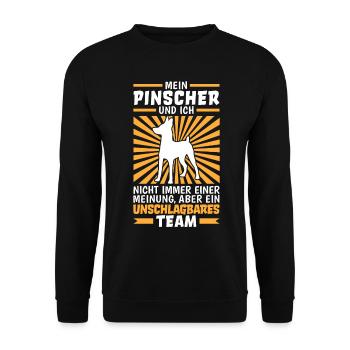 Zwergpinscher und ich sind unschlagbar Pinscher - Unisex Pullover - Schwarz - Vorne - Alina (178cm) & Michal (187cm)