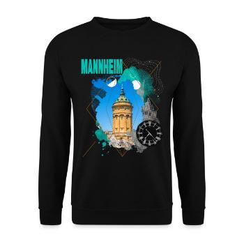 Mannheim Deutschland Stadt Skyline Vintage Retro - Unisex Pullover - Schwarz - Vorne - Alina (178cm) & Michal (187cm)
