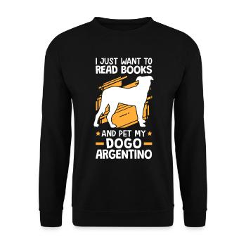 Bücher lesen und Dogo Argentino streicheln - Unisex Pullover - Schwarz - Vorne - Alina (178cm) & Michal (187cm)