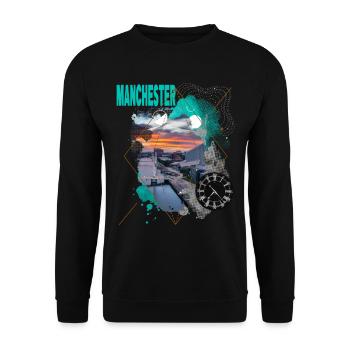 Manchester Angleterre UK City Skyline Vintage Rétro - Sweat-shirt Unisexe - noir - Devant - Alina (178cm) & Michal (187cm)