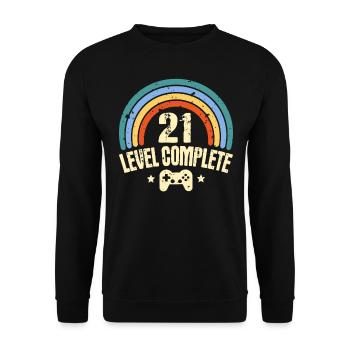 21. Geburtstag Level 21 Jahre Lustiges Gamer - Unisex Pullover - Schwarz - Vorne - Alina (178cm) & Michal (187cm)