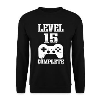 15th Birthday Level 15 Years Unlocked Gamer - Unisex Sweatshirt - black - Front - Alina (178cm) & Michal (187cm)