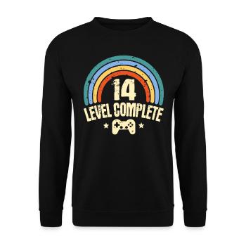 14. Geburtstag Level 14 Jahre Lustiges Gamer - Unisex Pullover - Schwarz - Vorne - Alina (178cm) & Michal (187cm)