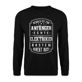 Echte Elektriker rasten aus - Unisex Pullover - Schwarz - Vorne - Alina (178cm) & Michal (187cm)
