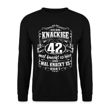 42. Geburtstag Ich bin knackige 42 Jahre - Unisex Pullover - Schwarz - Vorne - Alina (178cm) & Michal (187cm)