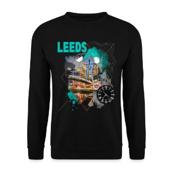 Leeds Angleterre UK City Skyline Vintage Rétro - Sweat-shirt Unisexe - noir - Devant - Alina (178cm) & Michal (187cm)