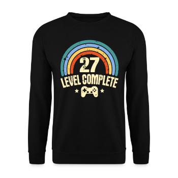 27. Geburtstag Level 27 Complete 27 Jahre Gamer - Unisex Pullover - Schwarz - Vorne - Alina (178cm) & Michal (187cm)