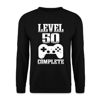 50. Geburtstag Level 50 Jahre Unlocked Gamer - Unisex Pullover - Schwarz - Vorne - Alina (178cm) & Michal (187cm)