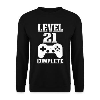 21. Geburtstag Level 21 Jahre Unlocked Gamer - Unisex Pullover - Schwarz - Vorne - Alina (178cm) & Michal (187cm)