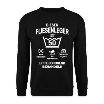 50. Geburtstag Fliesenleger Lustig 50 Jahre - Unisex Pullover - Schwarz - Vorne - Alina (178cm) & Michal (187cm)