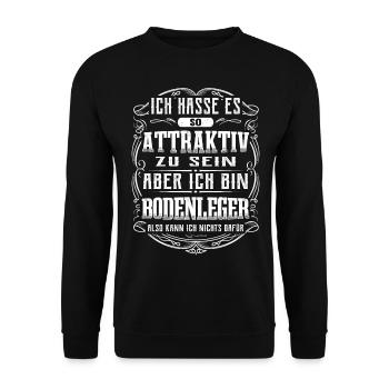Bodenleger Spruch Lustiges Bodenleger - Unisex Pullover - Schwarz - Vorne - Alina (178cm) & Michal (187cm)