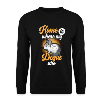 Degu ist mein Zuhause Nagetier Stauchratte - Unisex Pullover - Schwarz - Vorne - Alina (178cm) & Michal (187cm)
