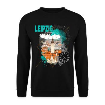 Leipzig Germany City Skyline Vintage Retro - Unisex Sweatshirt - black - Front - Alina (178cm) & Michal (187cm)
