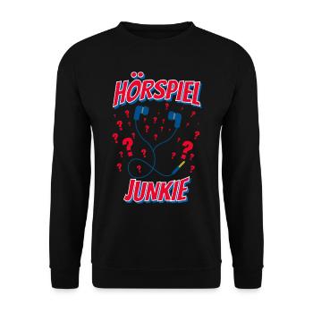 Kopfhörer Fragezeichen Hörbuch Hörspiel Junkie - Unisex Pullover - Schwarz - Vorne - Alina (178cm) & Michal (187cm)