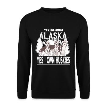 Yes I'm From Alaska Yes I own Huskies Spruch - Unisex Pullover - Schwarz - Vorne - Alina (178cm) & Michal (187cm)