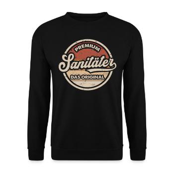 Sanitäter Vintage Rettungsdienst Notfallsanitäter - Unisex Pullover - Schwarz - Vorne - Alina (178cm) & Michal (187cm)