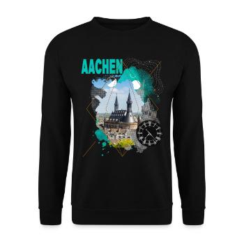 Aachen Germany City Skyline Vintage Retro - Unisex Sweatshirt - black - Front - Alina (178cm) & Michal (187cm)