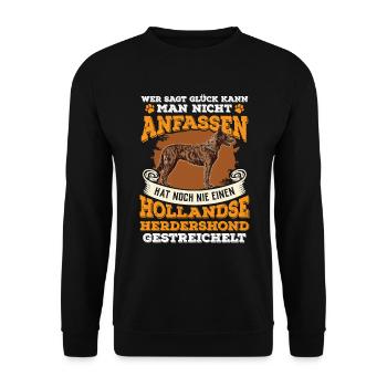 Hollandse Herdershond Glück anfassen - Unisex Pullover - Schwarz - Vorne - Alina (178cm) & Michal (187cm)