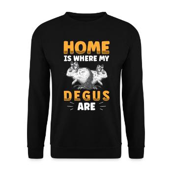 Degu ist mein Zuhause Nagetier Stauchratte - Unisex Pullover - Schwarz - Vorne - Alina (178cm) & Michal (187cm)