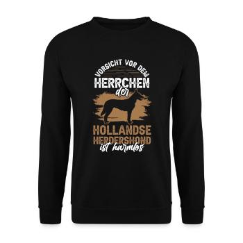 Vorsicht Hollandse Herdershond Herrchen - Unisex Pullover - Schwarz - Vorne - Alina (178cm) & Michal (187cm)