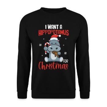 Citation de Noël - Je veux des hippopotames pour Noël Salut - Sweat-shirt Unisexe - noir - Devant - Alina (178cm) & Michal (187cm)
