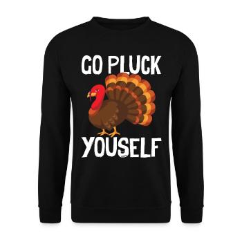 Happy Thanks Vegan - Turkey Go Pluck Yourself - Unisex Sweatshirt - black - Front - Alina (178cm) & Michal (187cm)