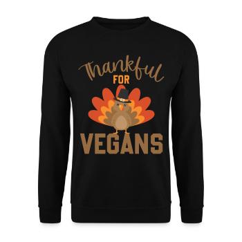 Happy Thanks Vegan - Thankful For Vegans - Unisex Sweatshirt - black - Front - Alina (178cm) & Michal (187cm)