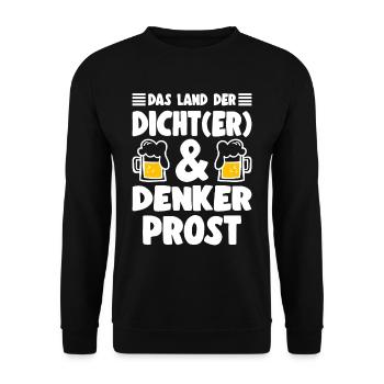 Bier Spruch Das Land Der Dich(t)er & Denker Prost - Unisex Pullover - Schwarz - Vorne - Alina (178cm) & Michal (187cm)