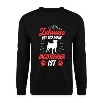 Jagdterrier ist mein Zuhause Deutscher Jagdterrier - Unisex Pullover - Schwarz - Vorne - Alina (178cm) & Michal (187cm)