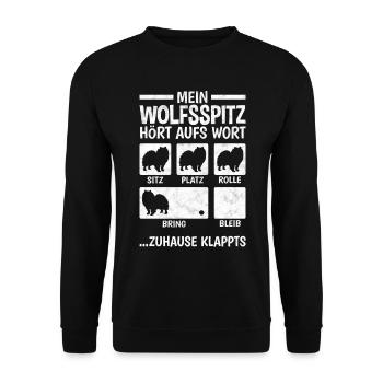 Wolfsspitz Hundetricks deutscher Spitz Keeshond - Unisex Pullover - Schwarz - Vorne - Alina (178cm) & Michal (187cm)