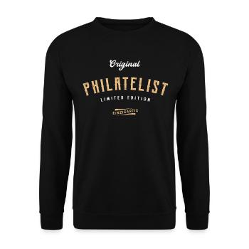 Philatelist Limited Edition Briefmarkensammler - Unisex Pullover - Schwarz - Vorne - Alina (178cm) & Michal (187cm)
