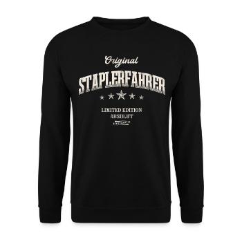 Staplerfahrer Limited Edition Gabelstapler - Unisex Pullover - Schwarz - Vorne - Alina (178cm) & Michal (187cm)