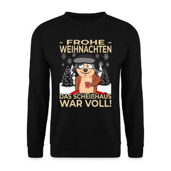 Glühwein Weihnachsmarkt & Ugly Christmas Sprüche - Unisex Pullover - Schwarz - Vorne - Alina (178cm) & Michal (187cm)