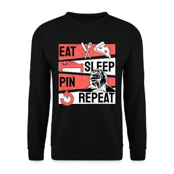 Armdrücken Armdrücker Eat Sleep Pin Repeat - Unisex Pullover - Schwarz - Vorne - Alina (178cm) & Michal (187cm)