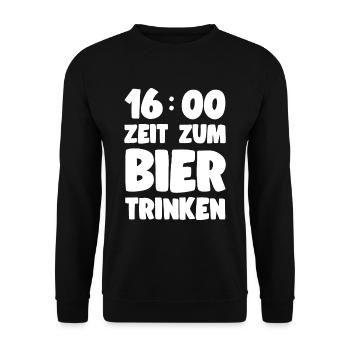 Bier Spruch 16 Uhr Zeit zum Bier Trinken Geschenk - Unisex Pullover - Schwarz - Vorne - Alina (178cm) & Michal (187cm)