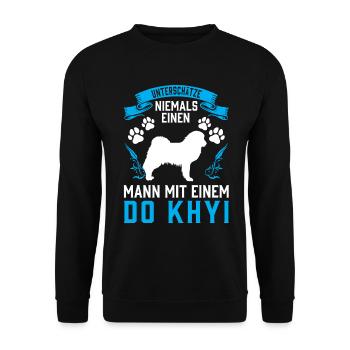 Mann mit Do Khyi Tibetmastiff Tibetdogge - Unisex Pullover - Schwarz - Vorne - Alina (178cm) & Michal (187cm)