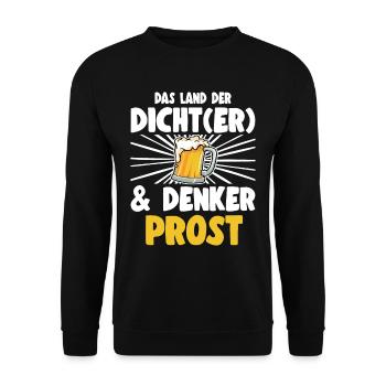 Trinksprüche Das Land Der Dich(t)er & Denker Prost - Unisex Pullover - Schwarz - Vorne - Alina (178cm) & Michal (187cm)