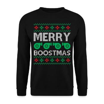 Engine Car Tuning Ugly Christmas - Merry Boostmas - Unisex Pullover - Schwarz - Vorne - Alina (178cm) & Michal (187cm)