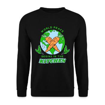 Vegan Veganer World Peace Starts In The Kitchen - Unisex Pullover - Schwarz - Vorne - Alina (178cm) & Michal (187cm)