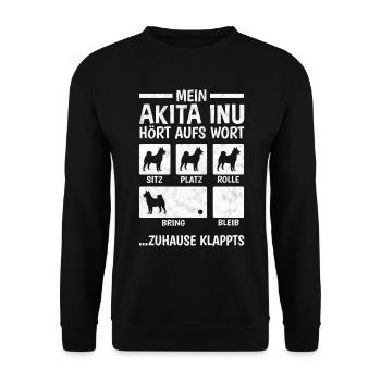 Akita Inu Zuhause klappts japanischer Spitz - Unisex Pullover - Schwarz - Vorne - Alina (178cm) & Michal (187cm)