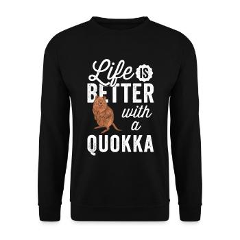 Alles ist besser mit Quokkas Beuteltier Quokka - Unisex Pullover - Schwarz - Vorne - Alina (178cm) & Michal (187cm)