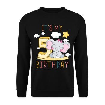 Children Birthday Boys Girls 5 Years Elephant - Unisex Sweatshirt - black - Front - Alina (178cm) & Michal (187cm)