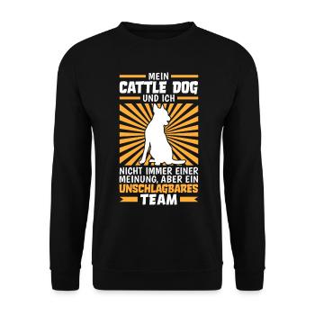Australian Cattle Dog und Ich sind unschlagbar - Unisex Pullover - Schwarz - Vorne - Alina (178cm) & Michal (187cm)